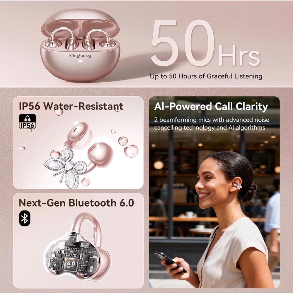 Kinglucky Rose Gold Butterfly Wireless Earbuds - Picture 6 of 10